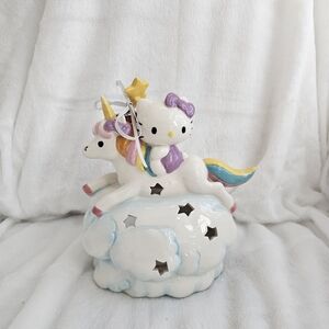 Ceramic Unicorn and Cat Figurine with Multicolor Accents